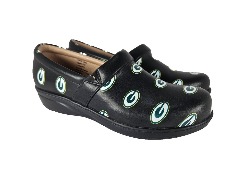 Green Bay Packers Women's Size 8 Black Work Clogs Slip On New Without Box